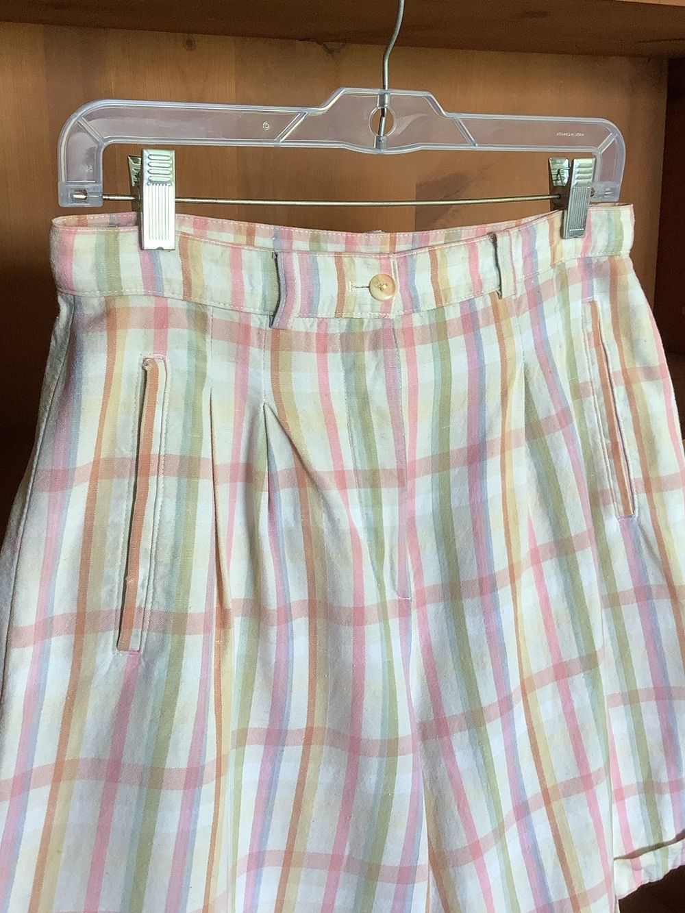 Vintage 90s Reitmans Linen Ramie Plaid Bermuda Shorts Pastel Preppy Size 11 - Picture 2 of 16